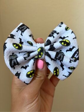 White superhero Pattern Kids Bow Hair Clip- 4 inch handmade